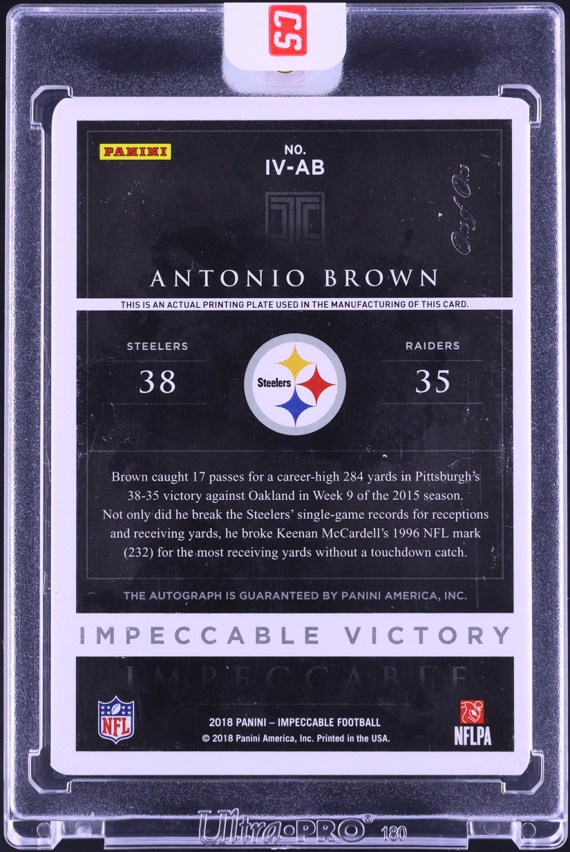 2018 Panini Impeccable Victory Printing Plate Black Antonio Brown AUTO 1/1 #IV-AB - Photo 2