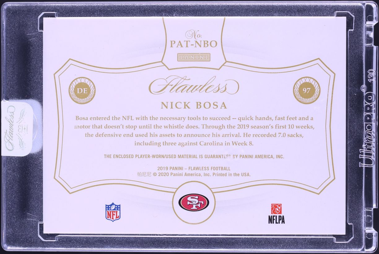 2019 Panini Flawless Ruby Nick Bosa ROOKIE PATCH 15/15 #PAT-NBO - Photo 2