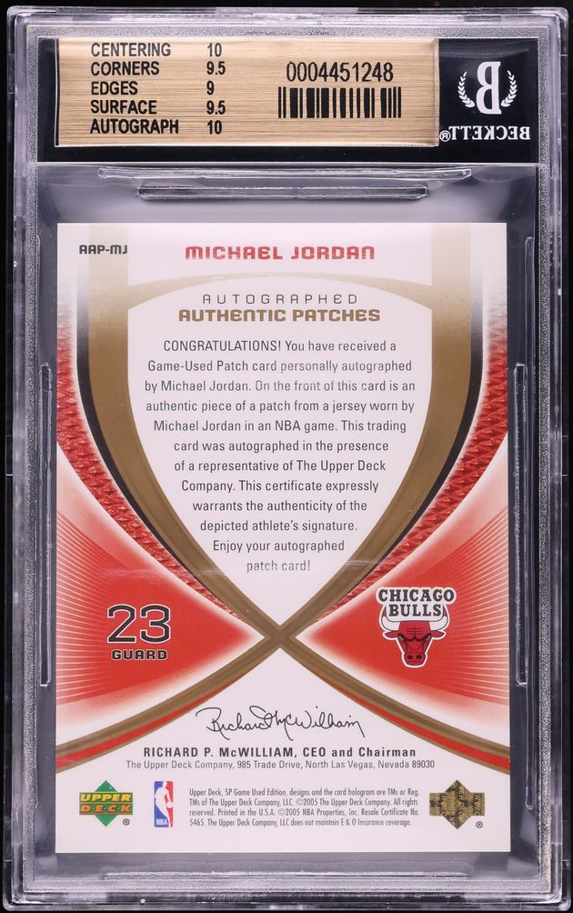 2005 SP Game Used Authentic Fabrics Michael Jordan PATCH AUTO /10 #AAP-MJ BGS 9.5 GEM MINT