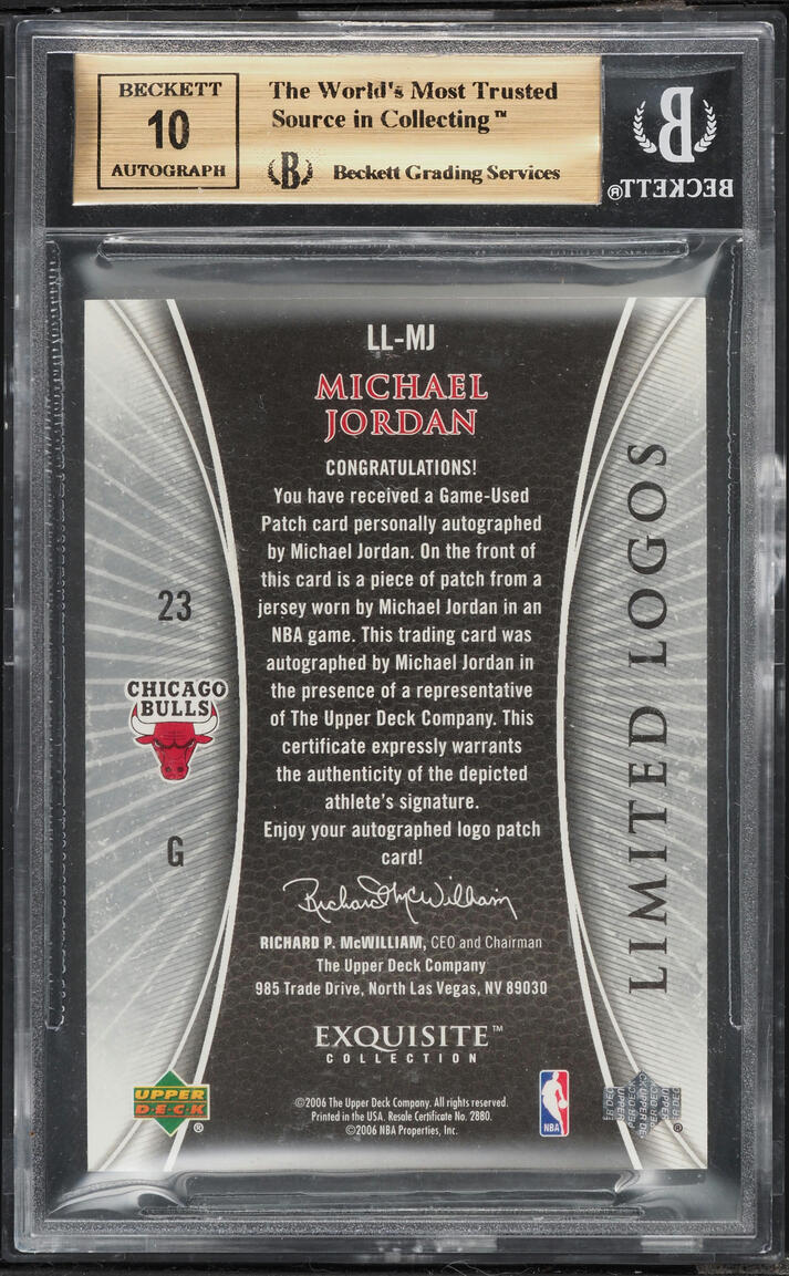 2005 Exquisite Collection Limited Logos Michael Jordan PATCH AUTO /50 #LL-MJ BGS 9.5 GEM MINT