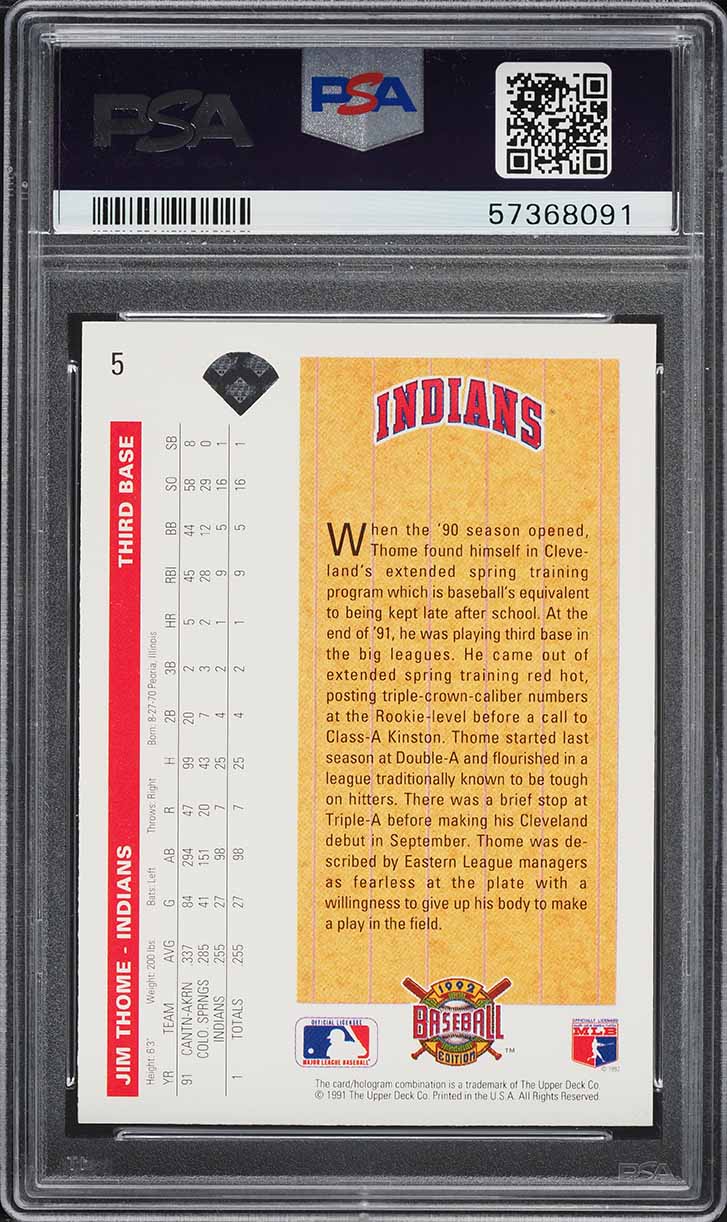 1992 Upper Deck Jim Thome ROOKIE #5 PSA 7 NRMT