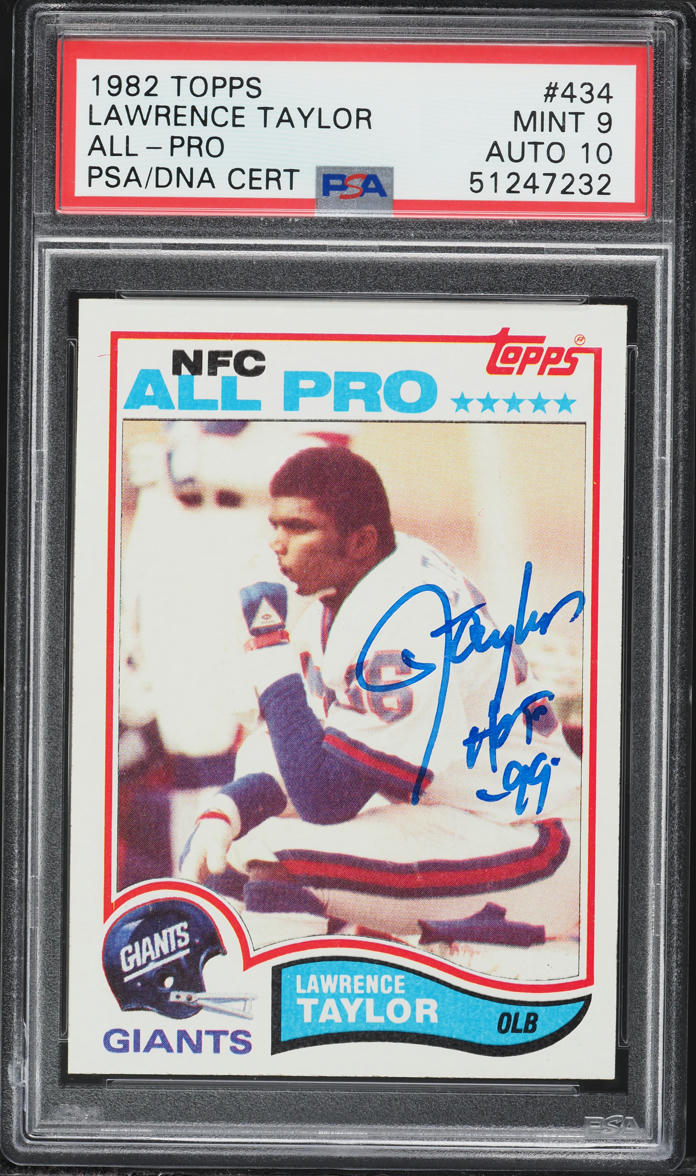 1982 Topps Football Lawrence Taylor ROOKIE, ALL-PRO, AUTO DNA 10 #434 PSA 9 MINT