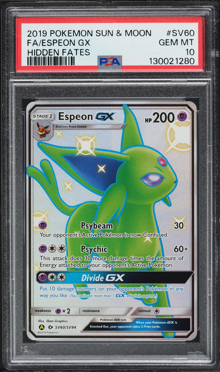 2019 Pokemon Sun & Moon Hidden Fates Full Art Espeon GX #SV60 PSA 10 GEM MINT