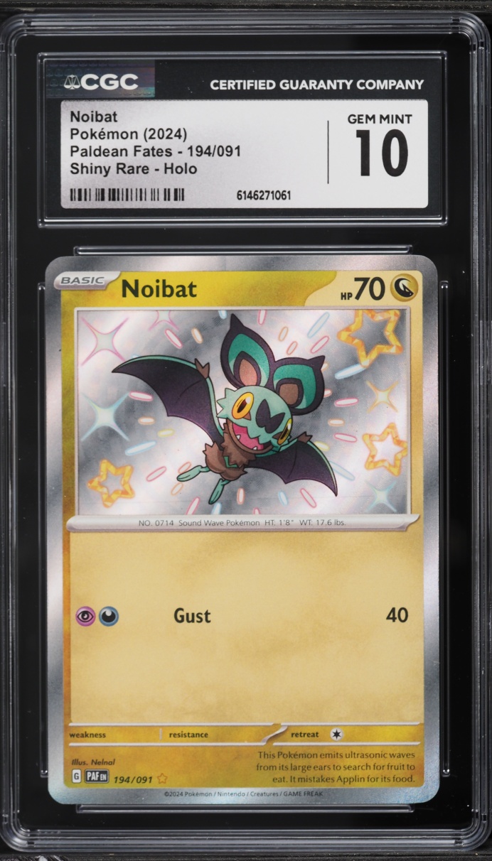 2024 Pokemon Scarlet & Violet Paldean Fates Shiny Noibat #194 CGC 10 GEM MINT
