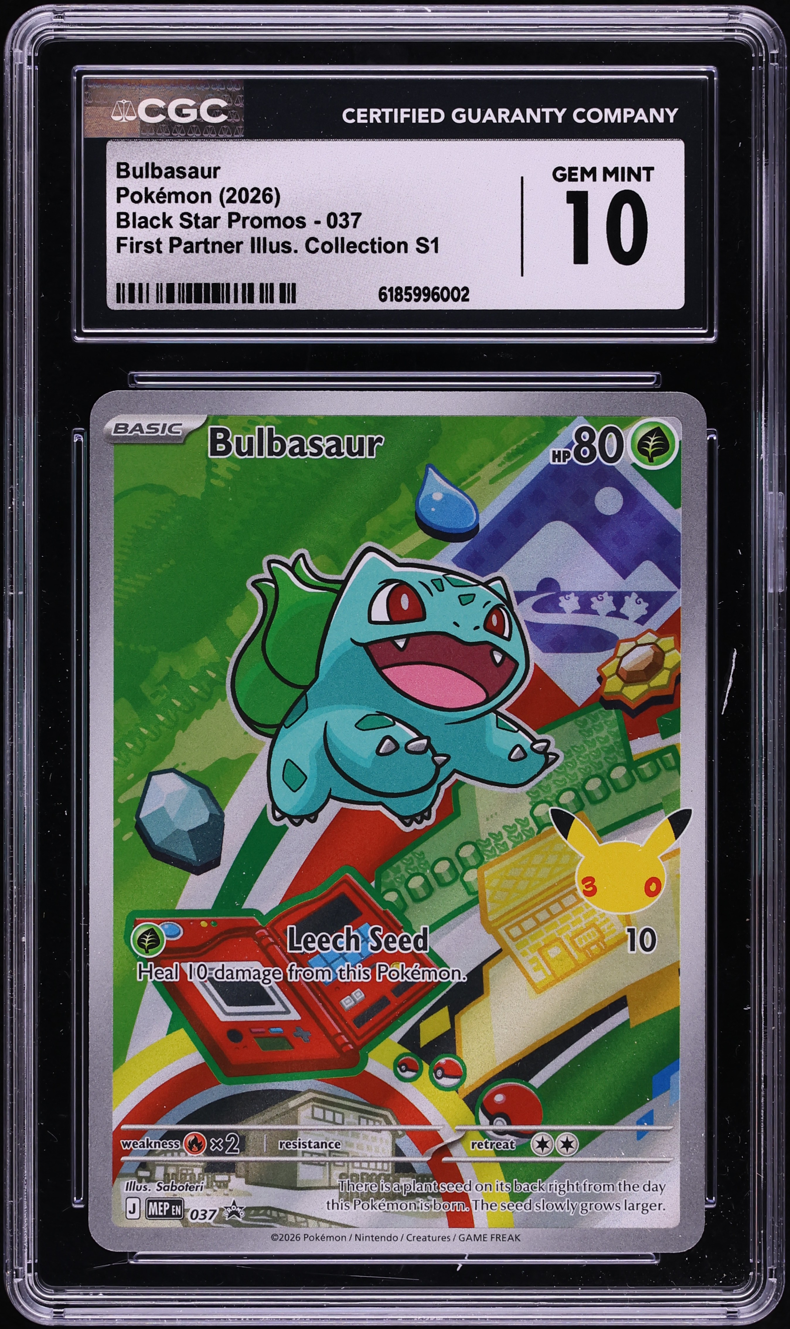 2026 Pokemon Mega Promo First Partner Illustration S1 Full Art Bulbasaur #37 CGC 10 GEM MINT