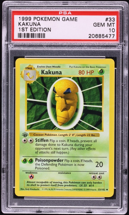1999 Pokemon Base Set Shadowless 1st Edition Kakuna #33 PSA 10 GEM MINT