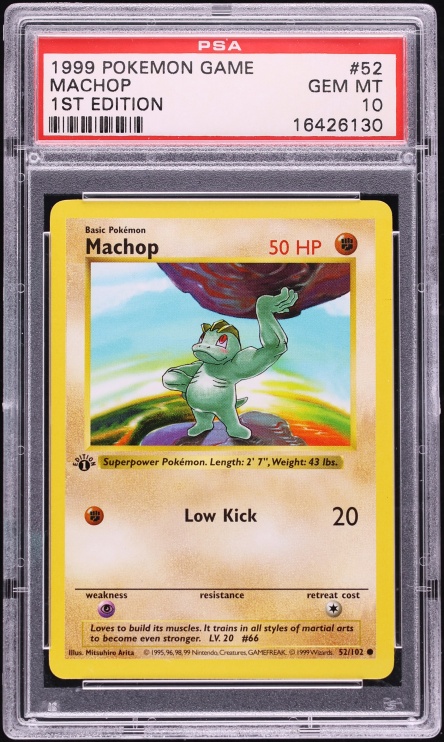 1999 Pokemon Base Set Shadowless 1st Edition Machop #52 PSA 10 GEM MINT