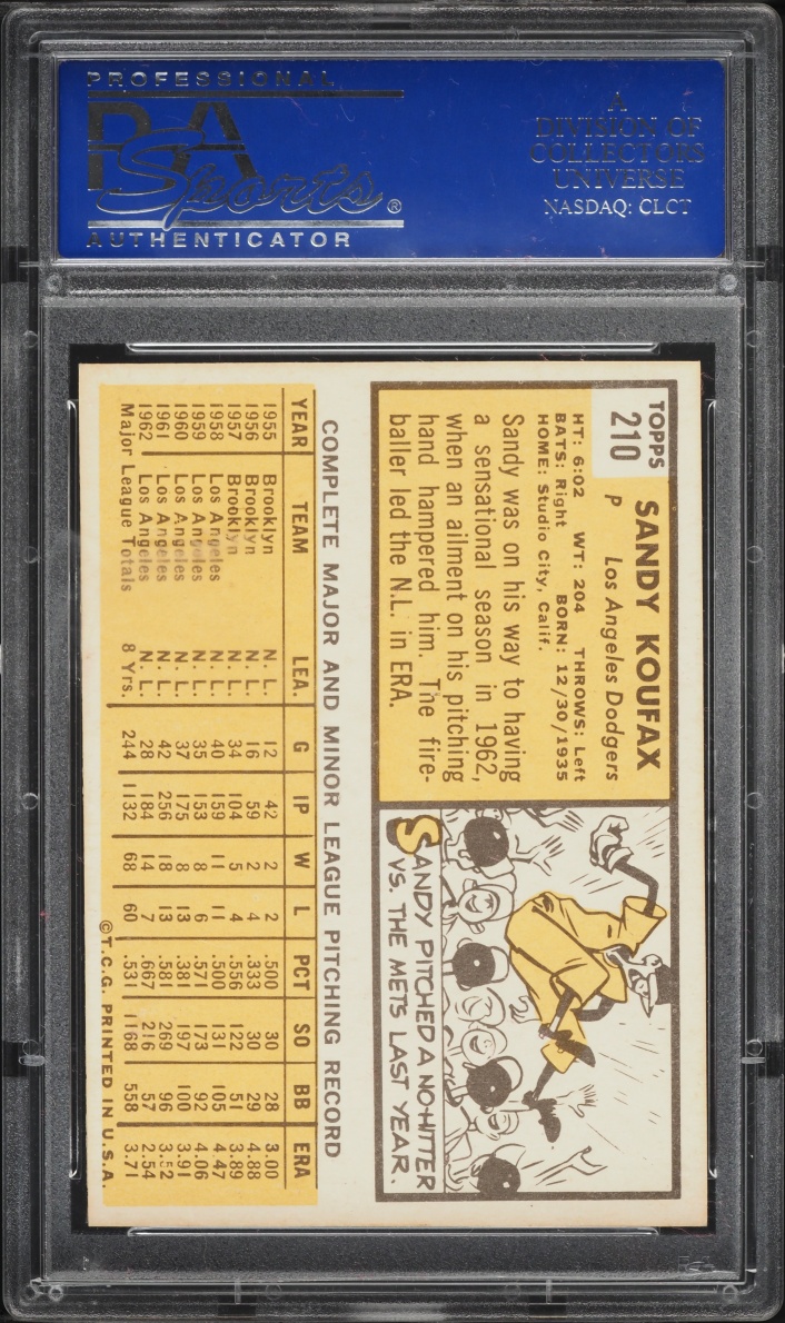 1963 Topps Sandy Koufax #210 PSA 6 EXMT