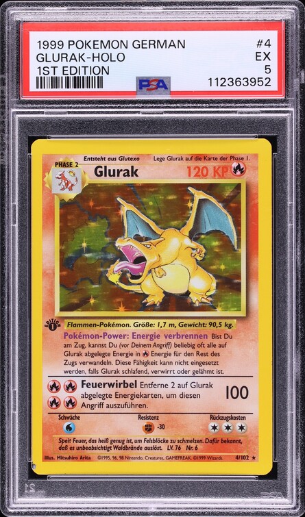 1999 Pokemon German Base Set 1st Edition Holo Charizard #4 PSA 5 EX