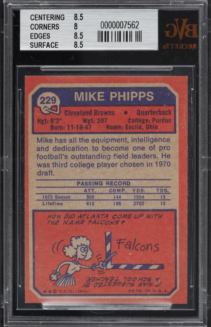 1973 Topps Football Mike Phipps #229 BVG 8.5 NM-MT+