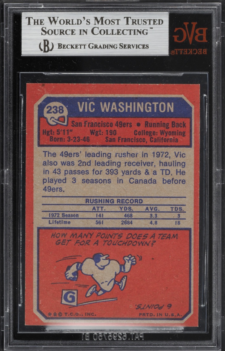 1973 Topps Football Vic Washington #238 BVG 8.5 NM-MT+