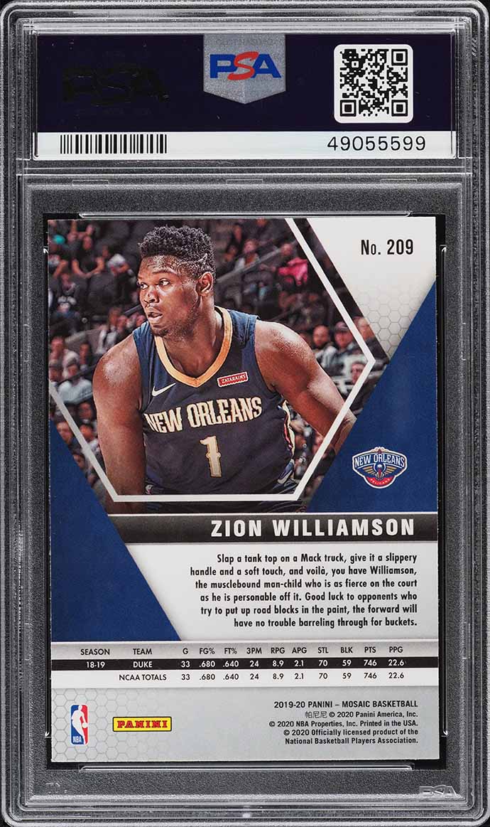 2019 Panini Mosaic Zion Williamson ROOKIE #209 PSA 10 GEM