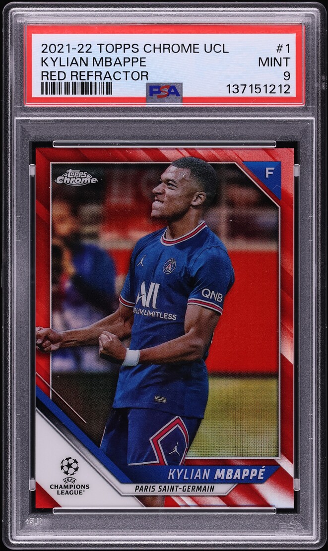2021 Topps Chrome UEFA Champions League Red Refractor Kylian Mbappe /10 #1 PSA 9 MINT
