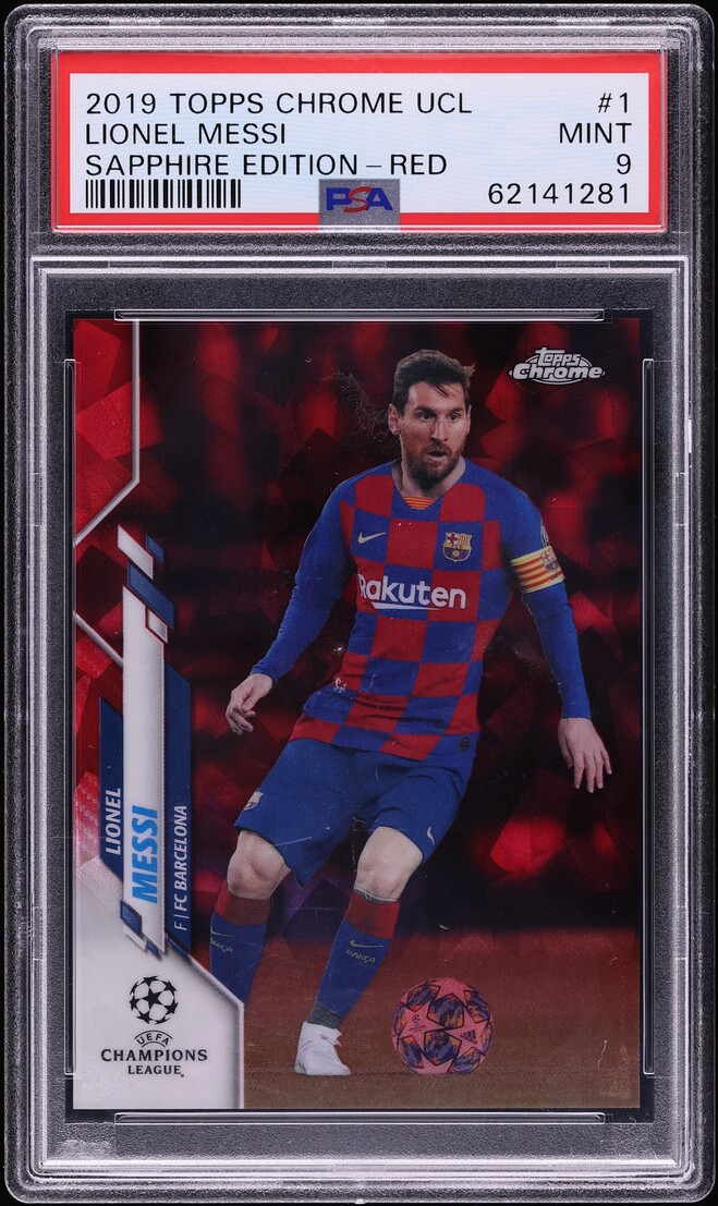 2019 Topps Chrome UEFA Sapphire Red Lionel Messi 5/5 #1 PSA 9 MINT