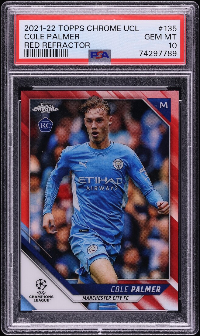 2021 Topps Chrome UEFA Champions League Red Refractor Cole Palmer /10 #135 PSA 10 GEM MINT