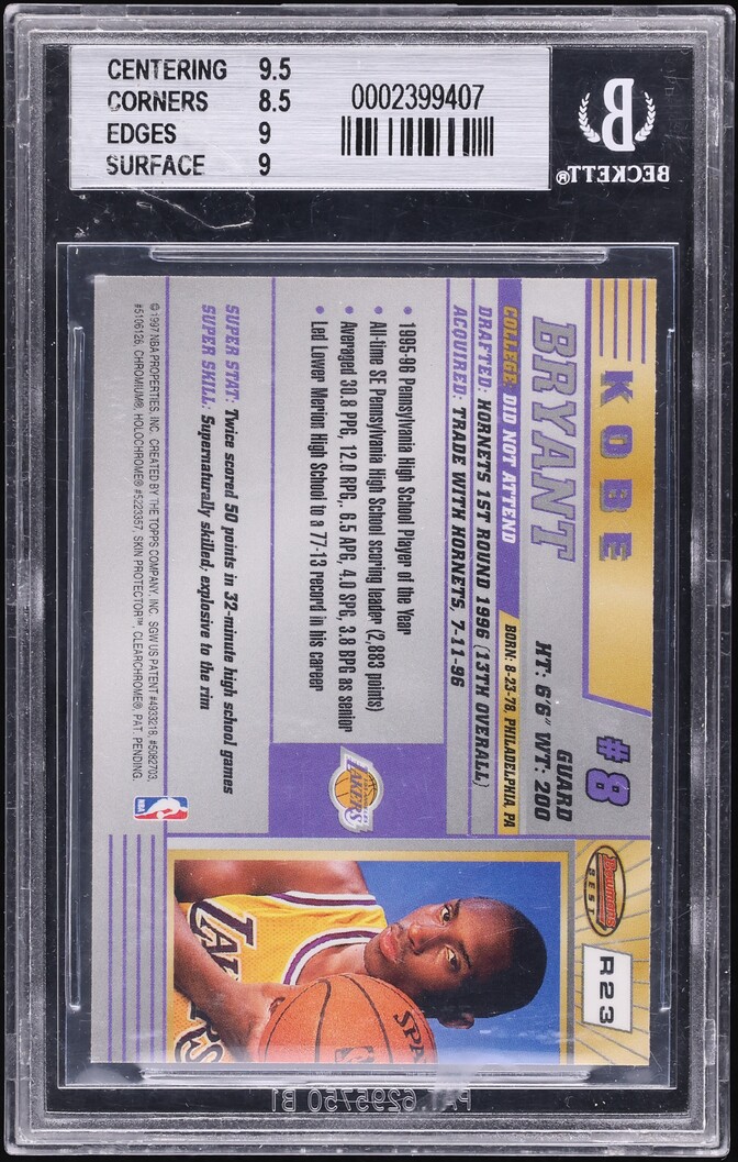 1996 Bowman's Best Kobe Bryant ROOKIE #R23 BGS 9 MINT