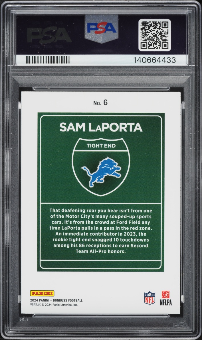 2024 Donruss Downtown! Sam LaPorta #6 PSA 8 NM-MT