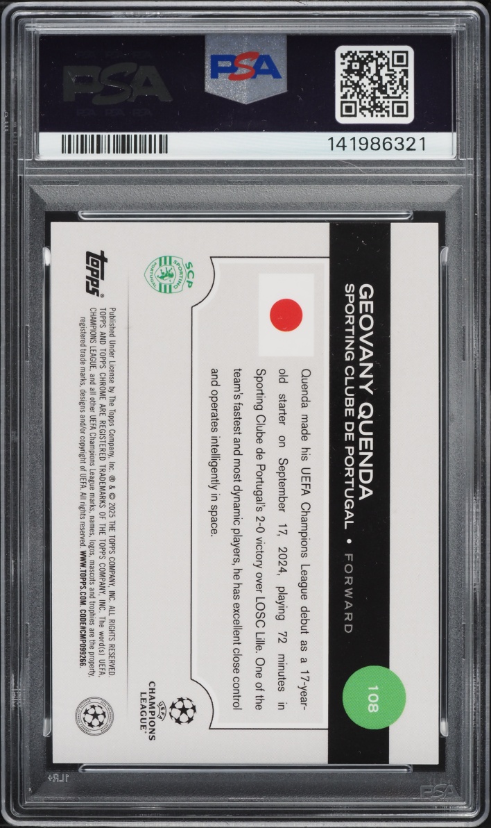 2024 Topps Chrome UEFA CC Japan Cherry Blossom Refractor Geovany Quenda ROOKIE #108 PSA 10