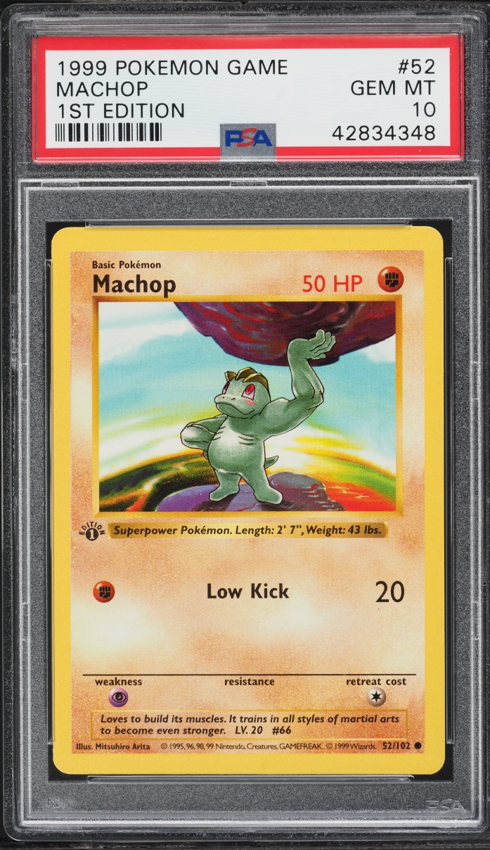 1999 Pokemon Base Set Shadowless 1st Edition Machop #52 PSA 10 GEM MINT