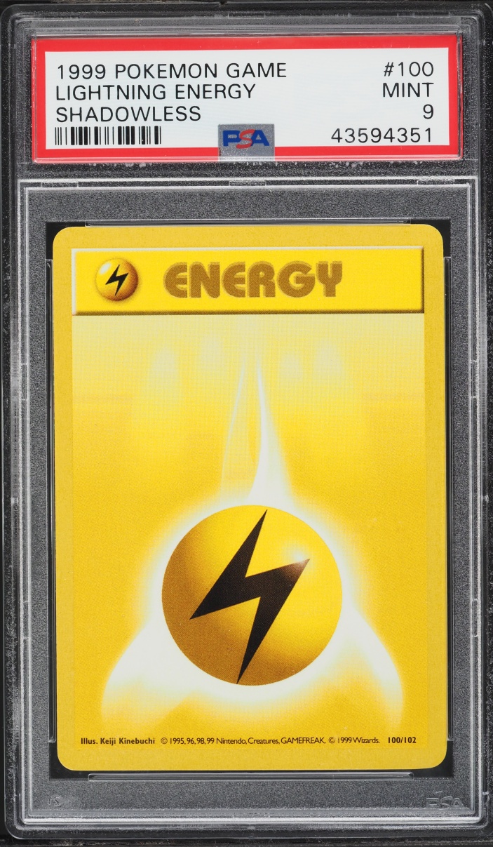 1999 Pokemon Base Set Shadowless Lightning Energy #100 PSA 9 MINT