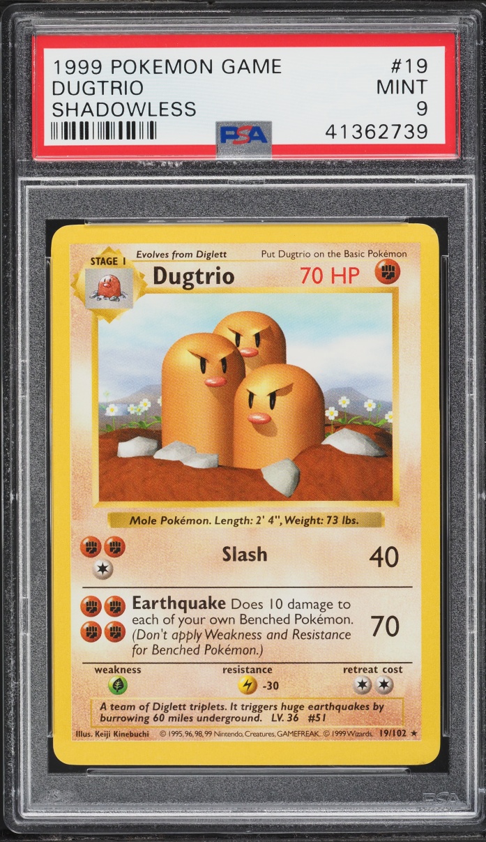 1999 Pokemon Base Set Shadowless Dugtrio #19 PSA 9 MINT
