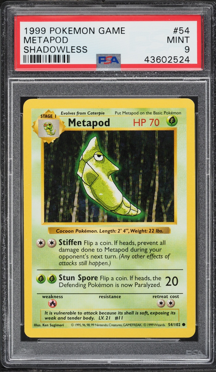 1999 Pokemon Base Set Shadowless Metapod #54 PSA 9 MINT