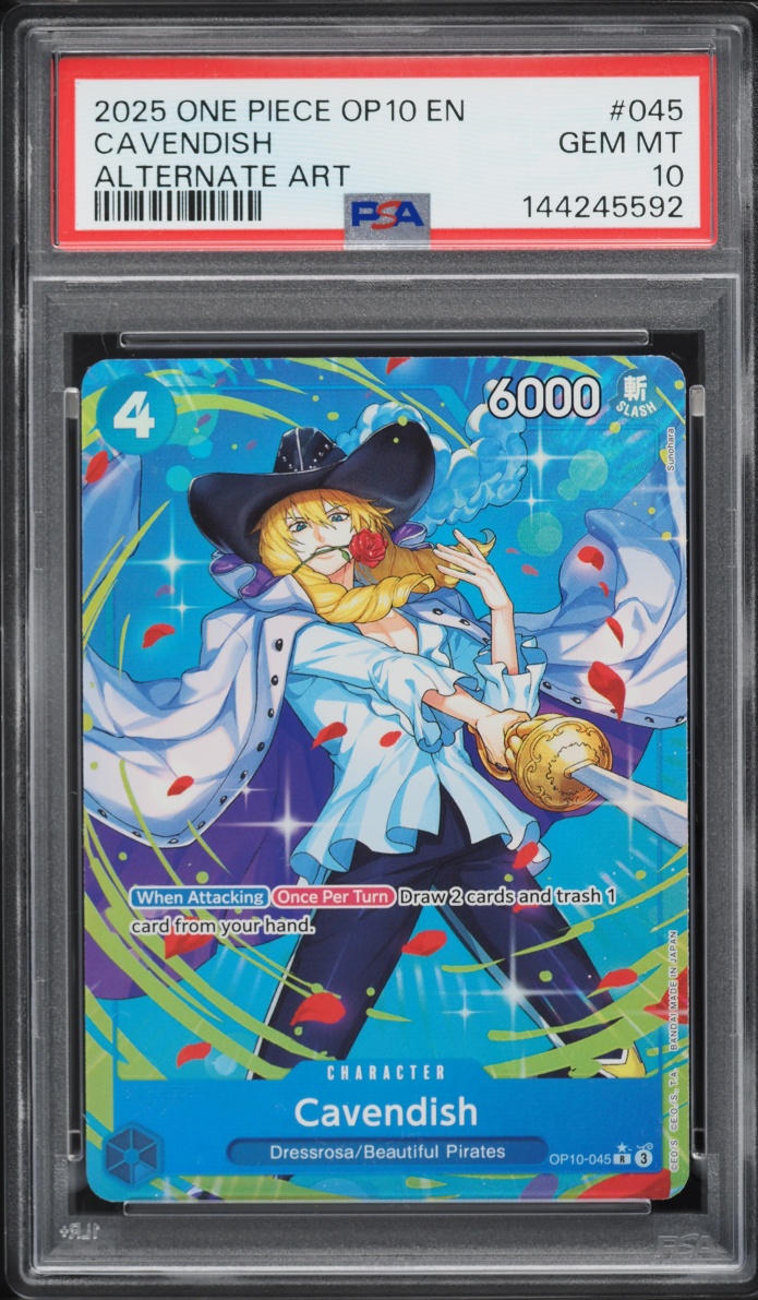2025 One Piece Royal Blood Alt Art Cavendish #OP10-045 PSA 10 GEM MINT