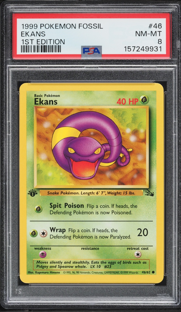 1999 Pokemon Fossil 1st Edition Ekans #46 PSA 8 NM-MT