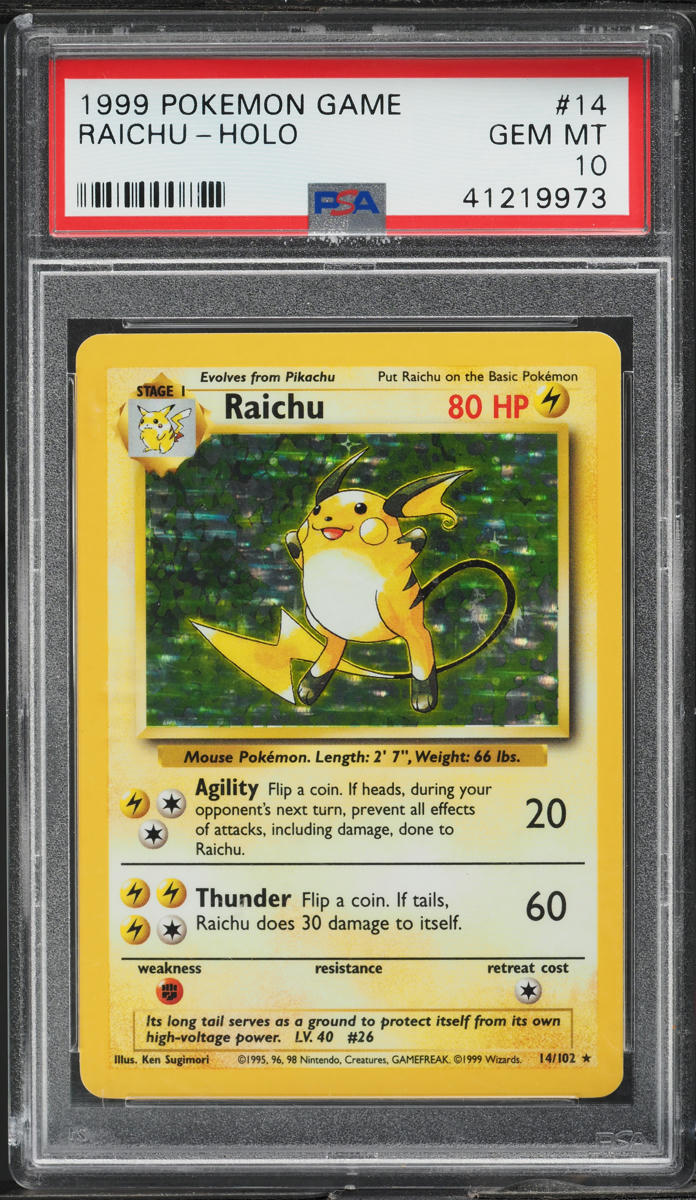 1999 Pokemon Base Set Holo Raichu #14 PSA 10 GEM MINT on Fanatics Collect