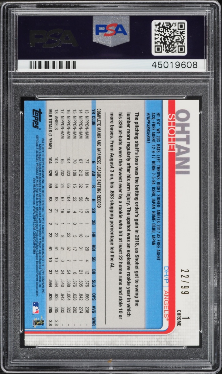 2019 Topps Chrome Green Wave Refractor Shohei Ohtani /99 #1 PSA 10 GEM MINT