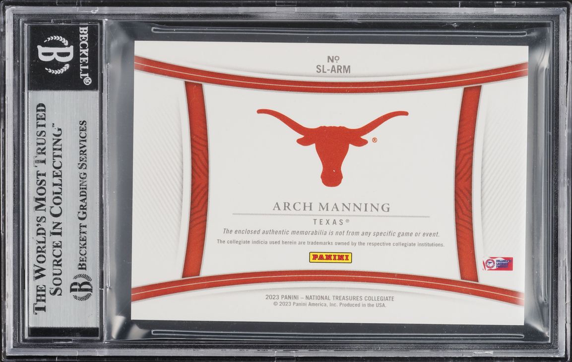 2023 National Treasures Collegiate Silhouettes Emerald Arch Manning PATCH 1/5 #SL-ARM BGS 7.5