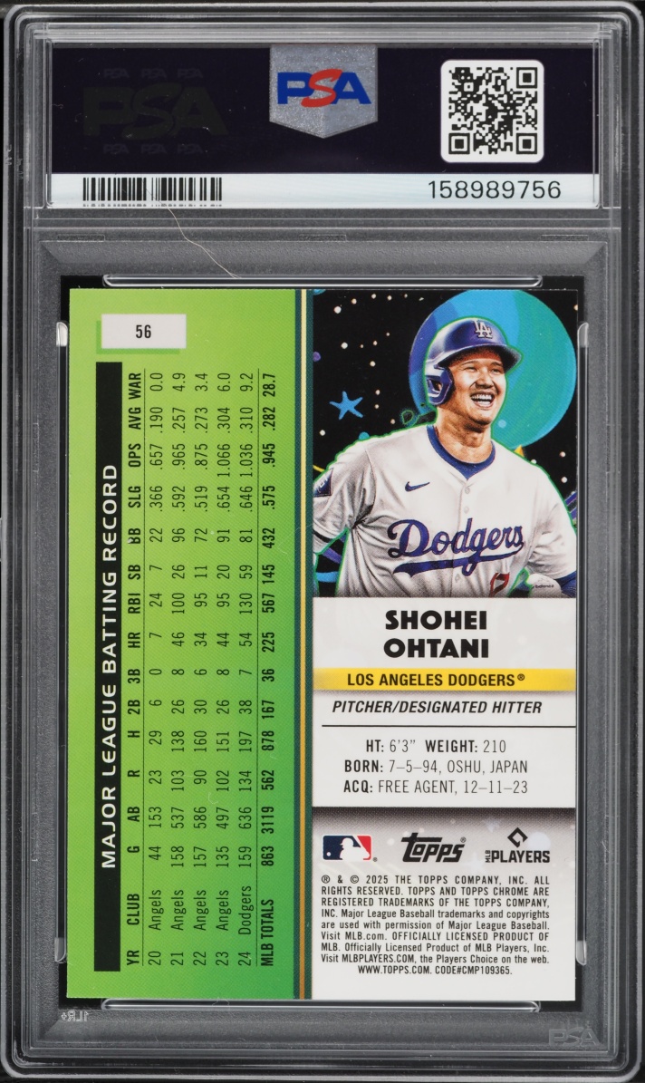2025 Topps Chrome Cosmic Blue Moon Shohei Ohtani /99 #56 PSA 10 GEM MINT