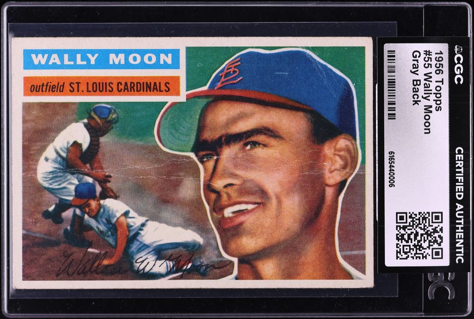 1956 Topps Wally Moon GRAY BACK #55 CGC AUTH