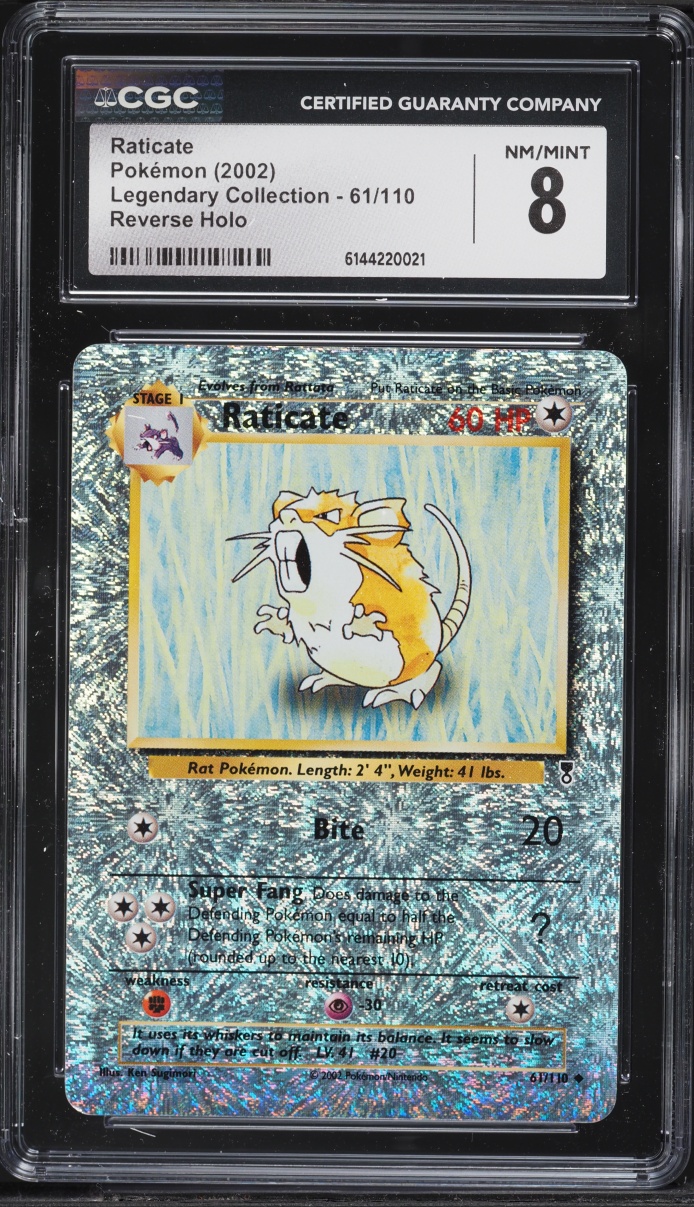 2002 Pokemon Legendary Collection Reverse Holo Raticate #61 CGC 8 NM-MT