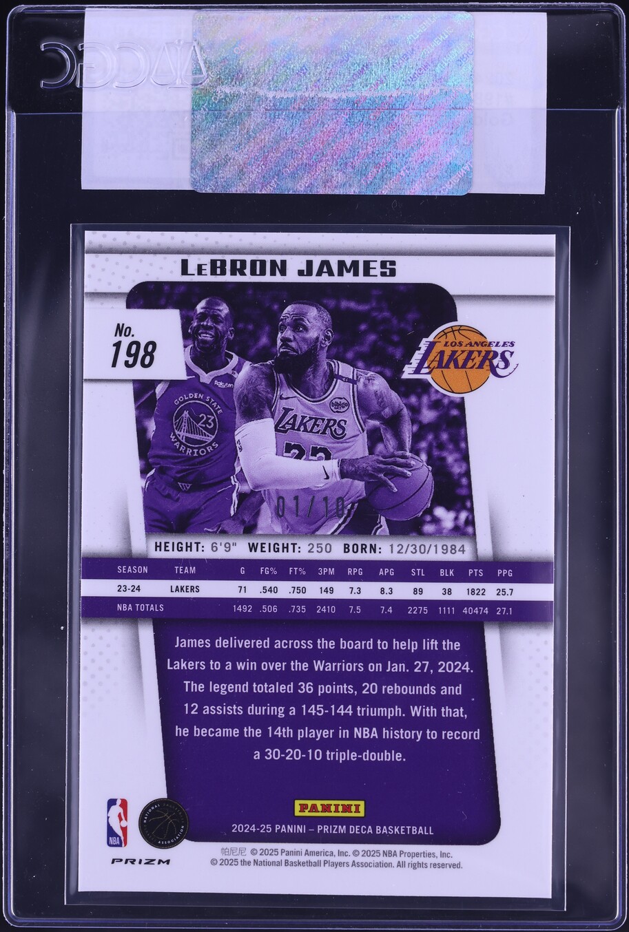 2024 Panini Prizm Deca Gold LeBron James 1/10 #198 CGC AUTH