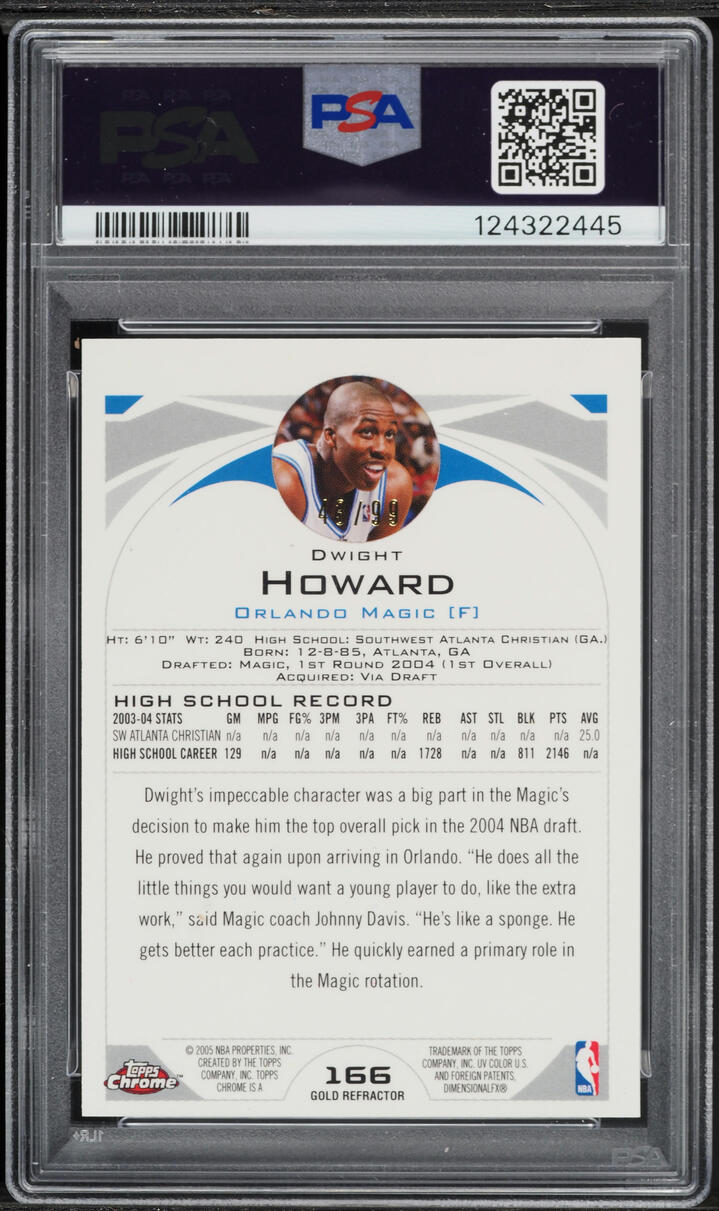 2004 Topps Chrome Gold Refractor Dwight Howard ROOKIE /99 #166 PSA 9 MINT - Photo 2