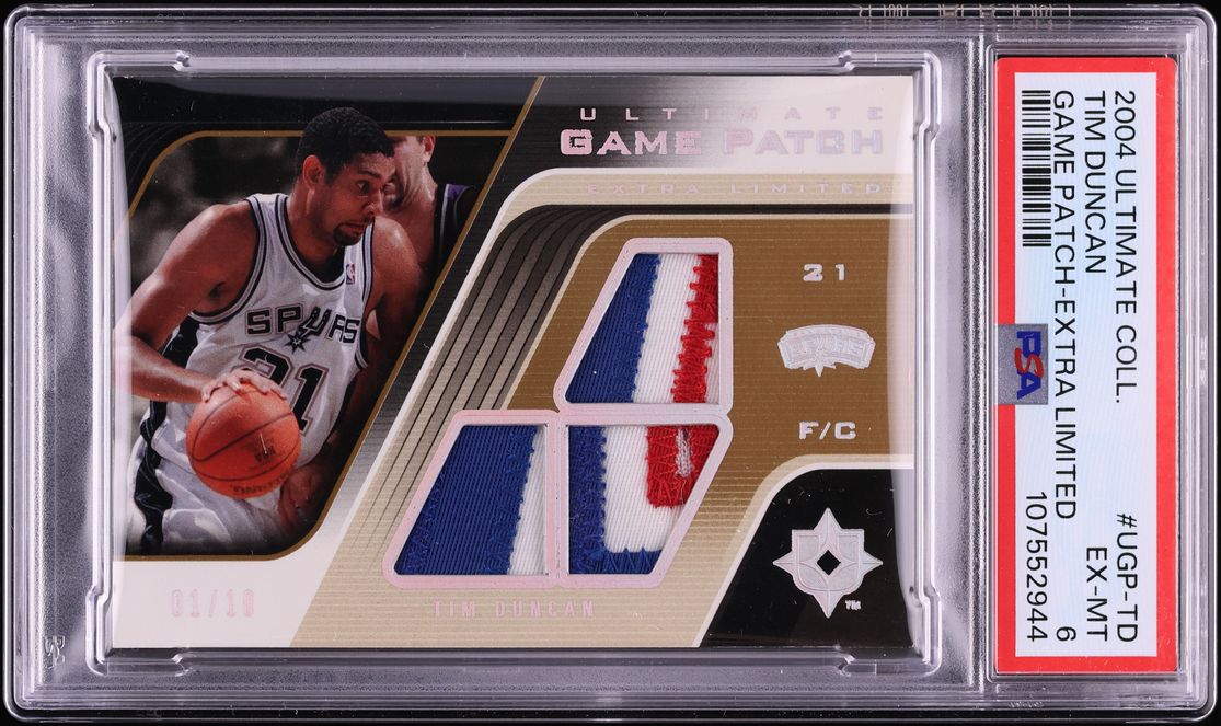 2004 Ultimate Collection Game Patch Extra Limited Tim Duncan PATCH 1/10 #UGP-TD PSA 6 EXMT - Photo 1