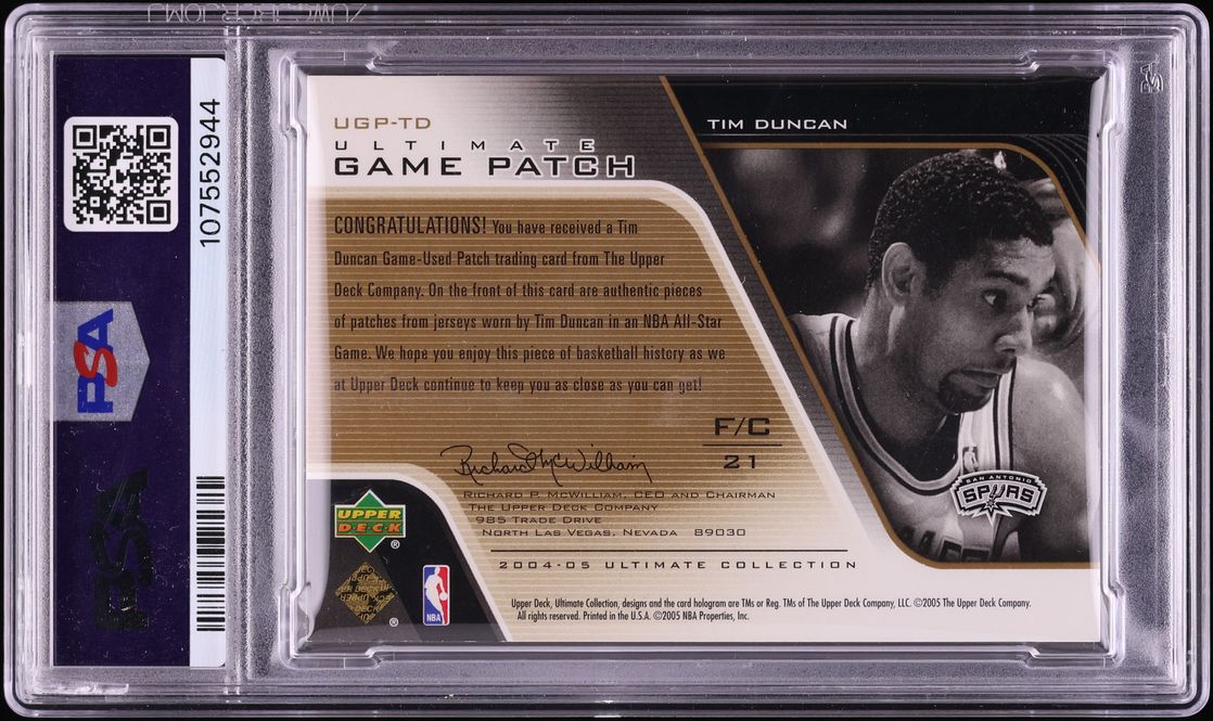 2004 Ultimate Collection Game Patch Extra Limited Tim Duncan PATCH 1/10 #UGP-TD PSA 6 EXMT - Photo 2