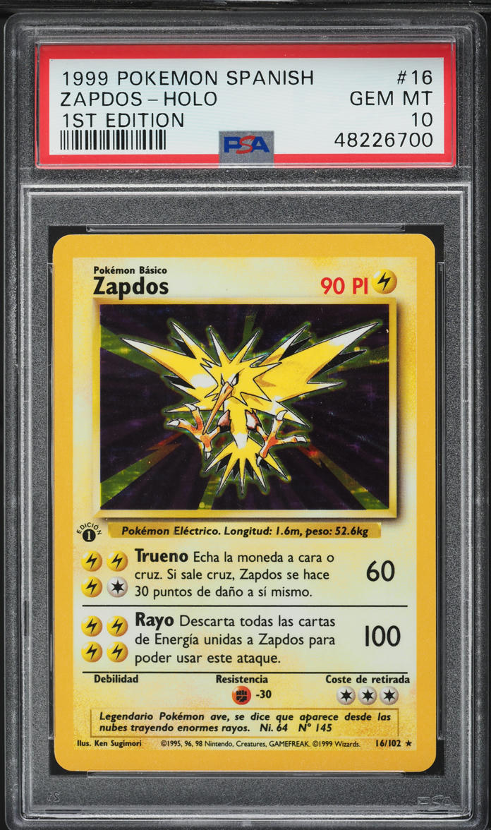 1999 Pokemon Spanish Base Set 1st Edition Holo Zapdos #16 PSA 10 GEM MINT