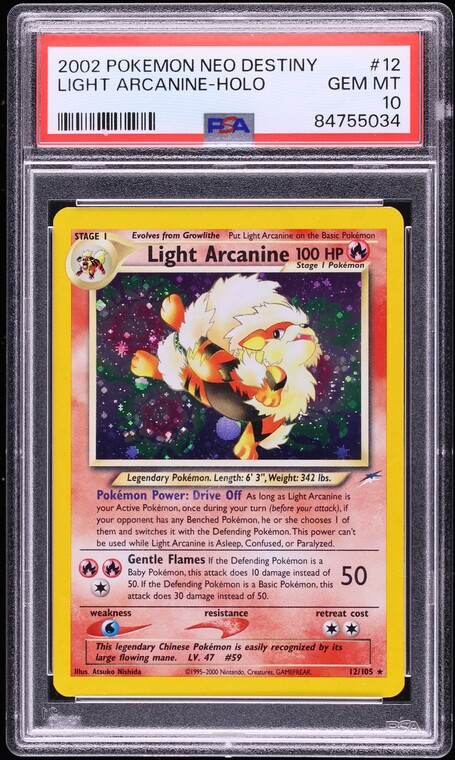 2002 Pokemon Neo Destiny Holo Light Arcanine #12 PSA 10 GEM MINT