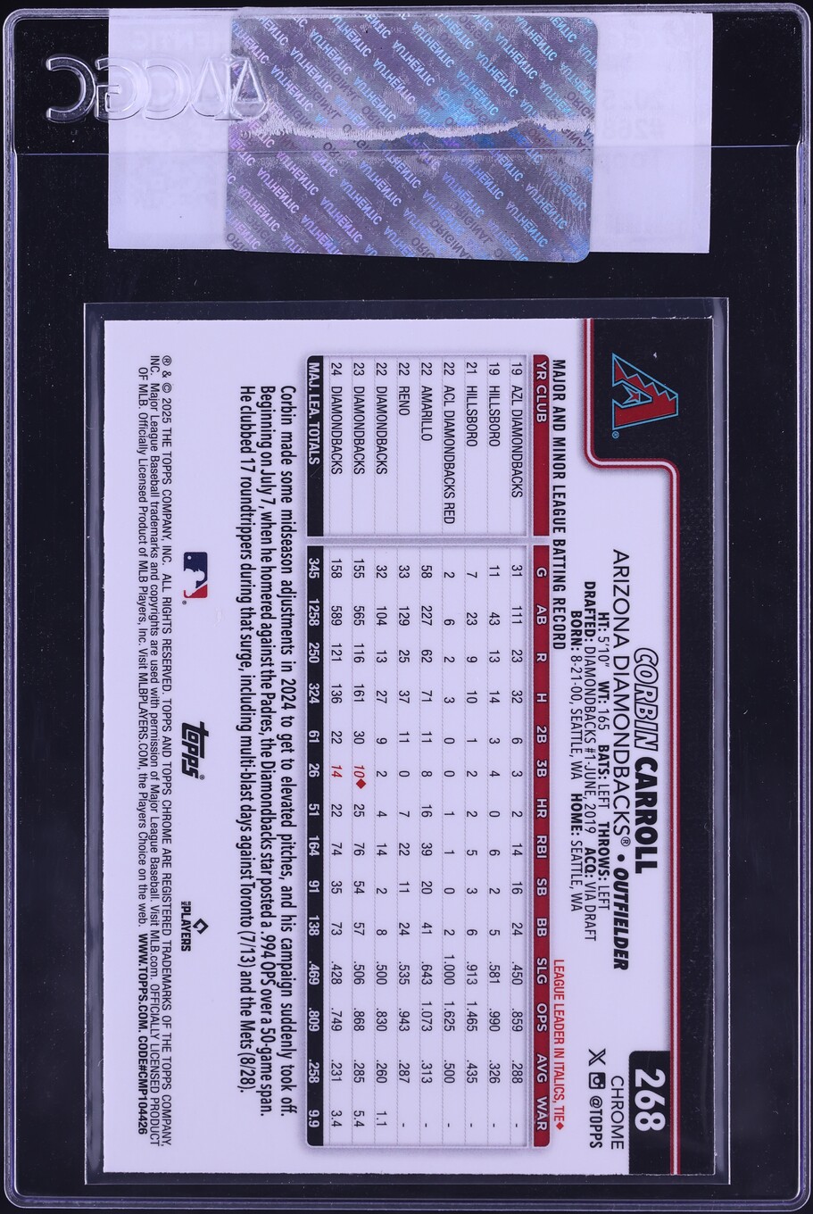 2025 Topps Chrome Logo Refractor Corbin Carroll #268 CGC AUTH