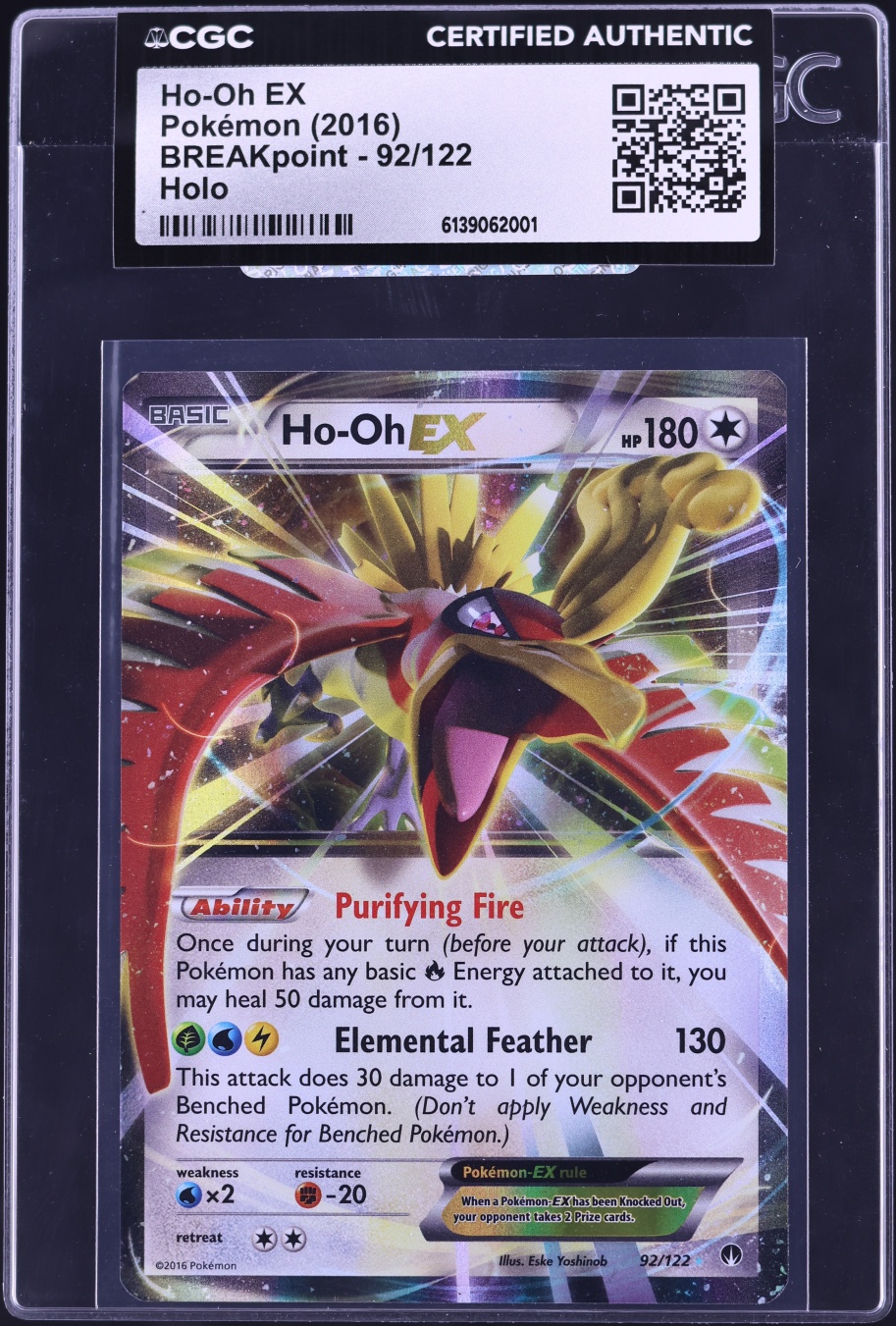2016 Pokemon XY BREAKpoint Holo Ho-Oh EX #92 CGC AUTH