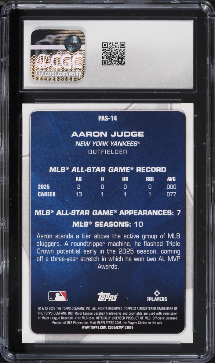 2026 Topps Perennial All-Stars Celebration Mega Box Aaron Judge #PAS-14 CGC 9 MINT