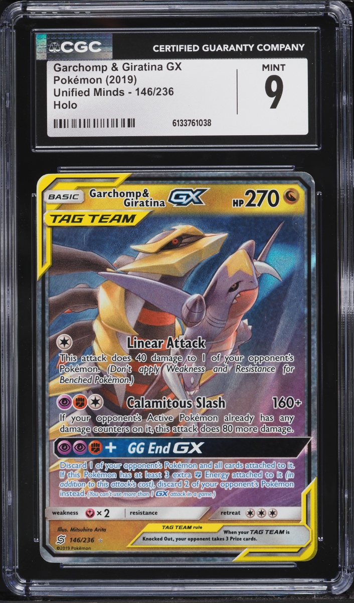 2019 Pokemon Sun & Moon Unified Minds Holo Garchomp & Giratina GX #146 CGC 9 MINT