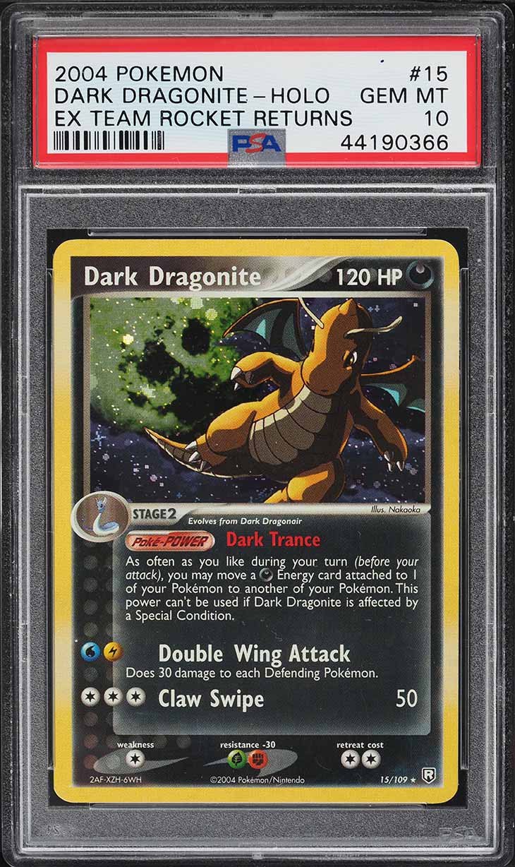 2004 Pokemon EX Team Rocket Returns Cosmos James Holo Dark Dragonite #15 PSA 10