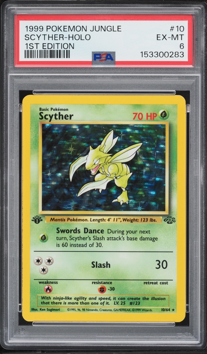 1999 Pokemon Jungle 1st Edition Holo Scyther #10 PSA 6 EXMT