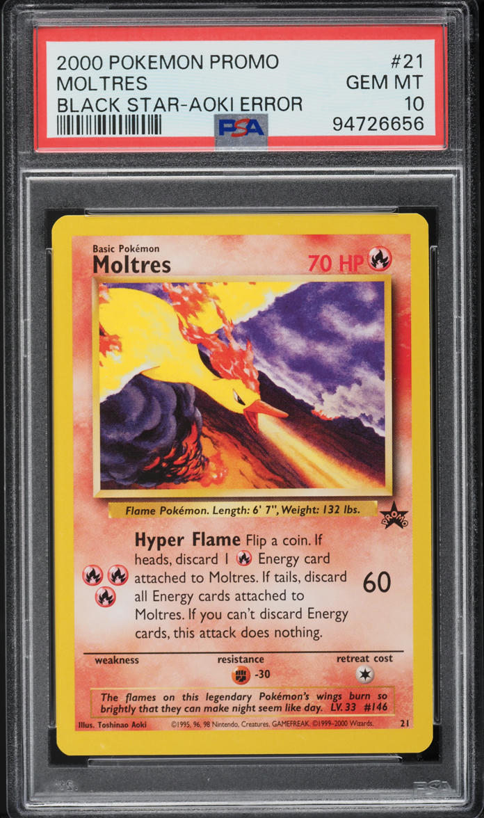 2000 Pokemon Black Star Promo Aoki Error Moltres #21 PSA 10 GEM MINT