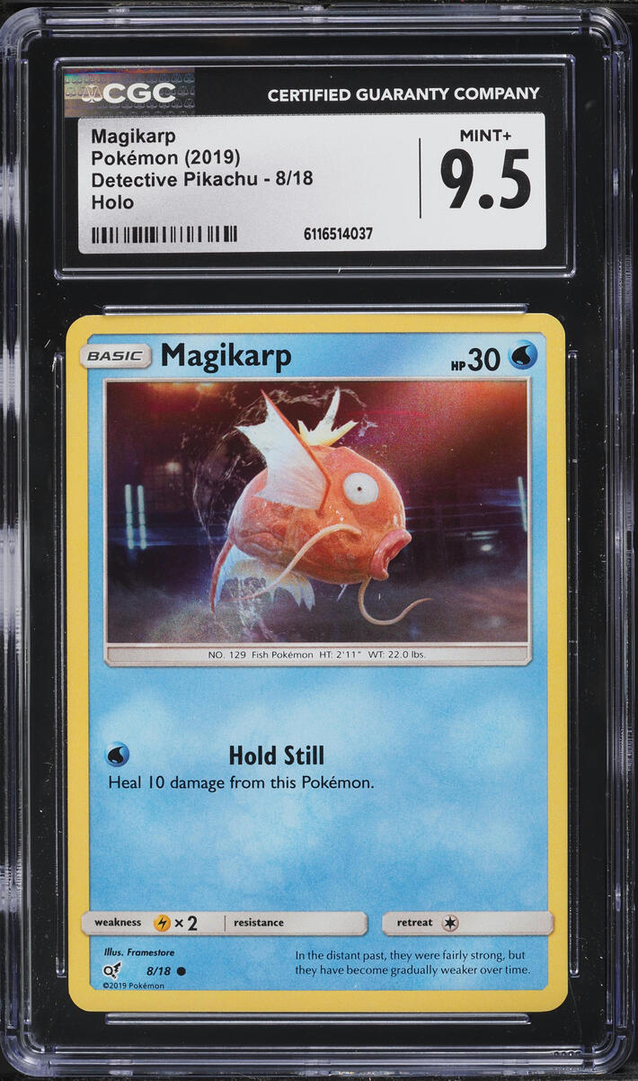 2019 Pokemon Sun & Moon Detective Pikachu Holo Magikarp #8 CGC 9.5 MINT+