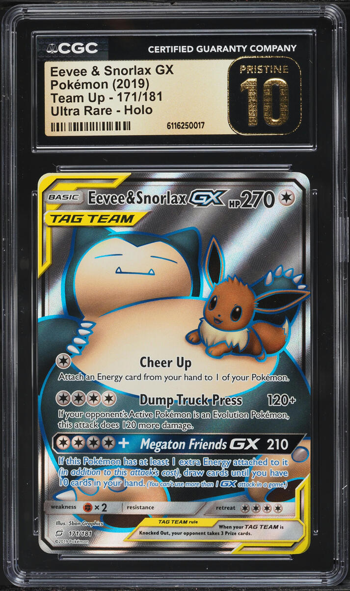 2019 Pokemon Sun & Moon Team Up Full Art Eevee & Snorlax GX #171 CGC 10 PRISTINE