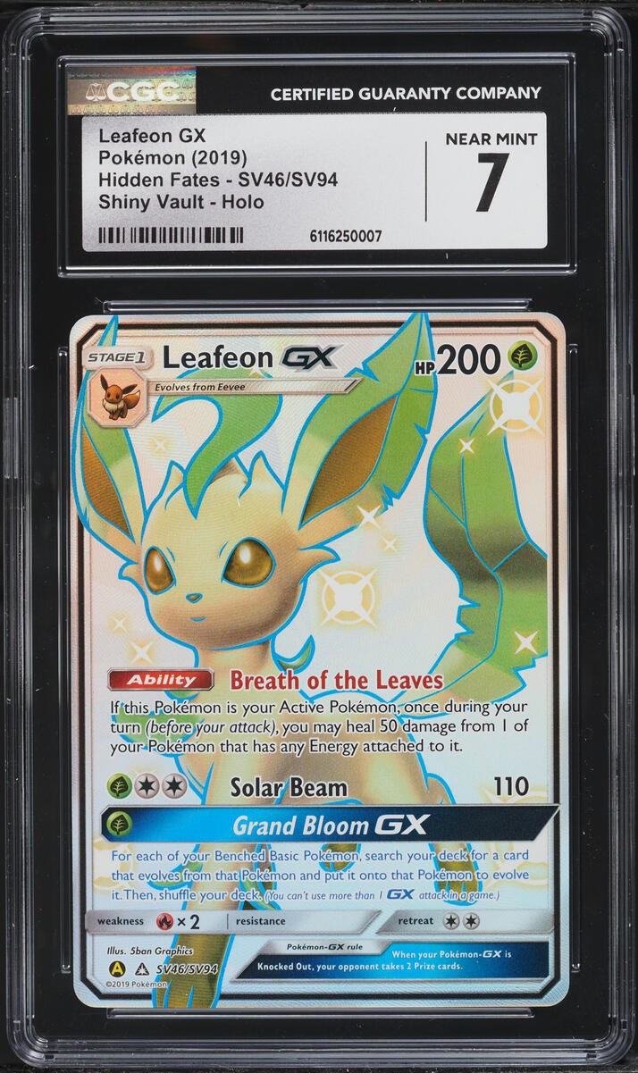 2019 Pokemon Sun & Moon Hidden Fates Vault Full Art Shiny Leafeon GX #SV46 CGC 7 NRMT